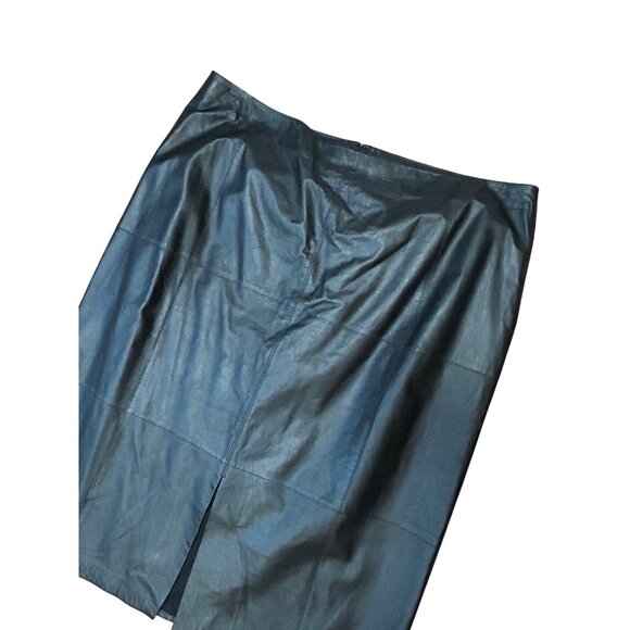 White House Black Market Black Genuine Leather Pencil Skirt Size 16 - Picture 2 of 5